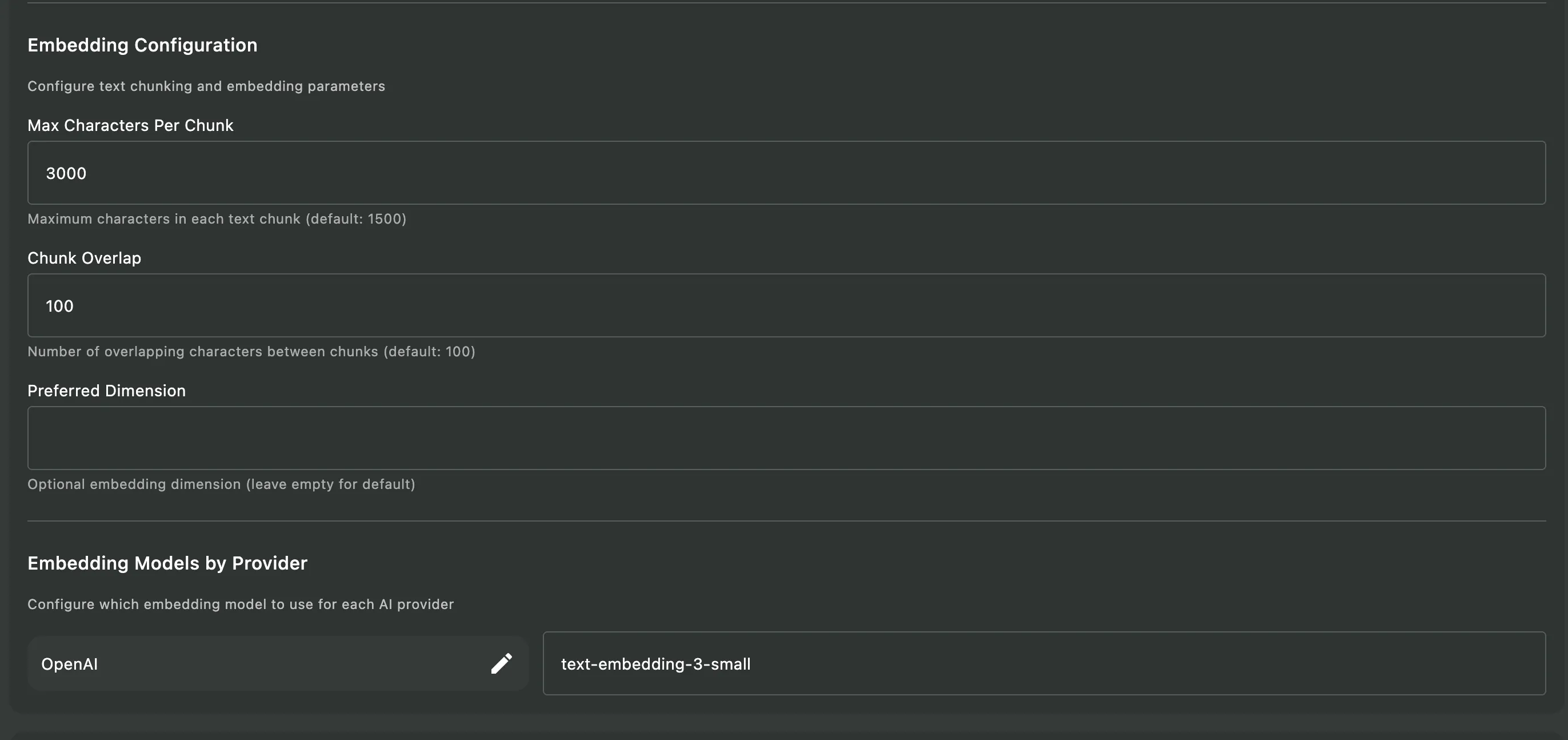 Askimo RAG configuration settings showing customizable embedding models for different AI providers