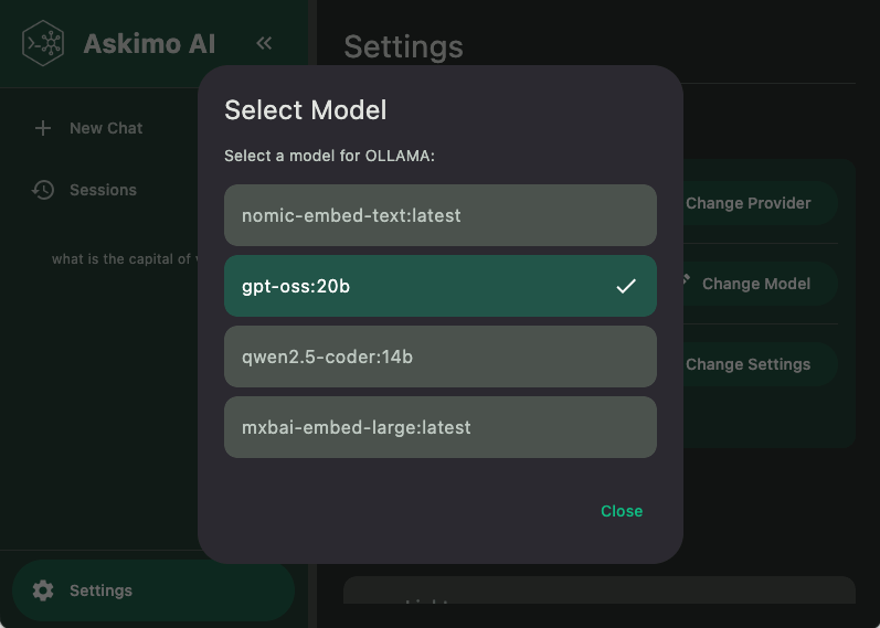 Askimo Ollama Select Model