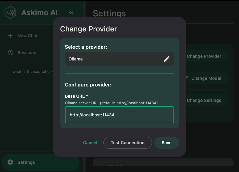 Askimo Ollama Settings