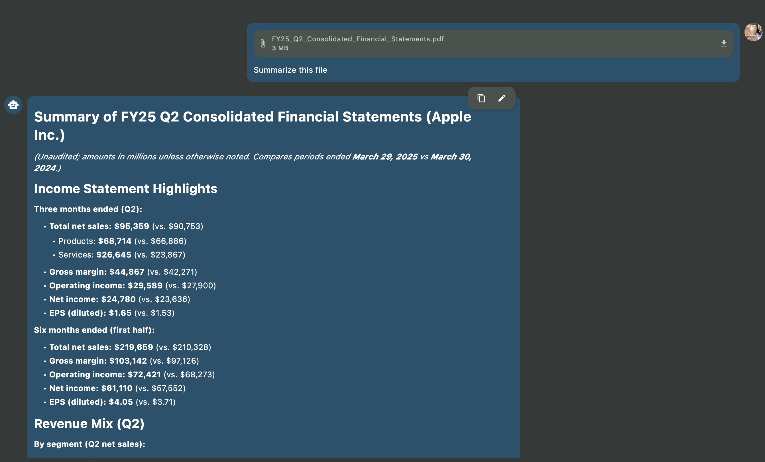 Askimo chat interface with attached PDF, Excel, and Word files showing AI analyzing document content in real-time