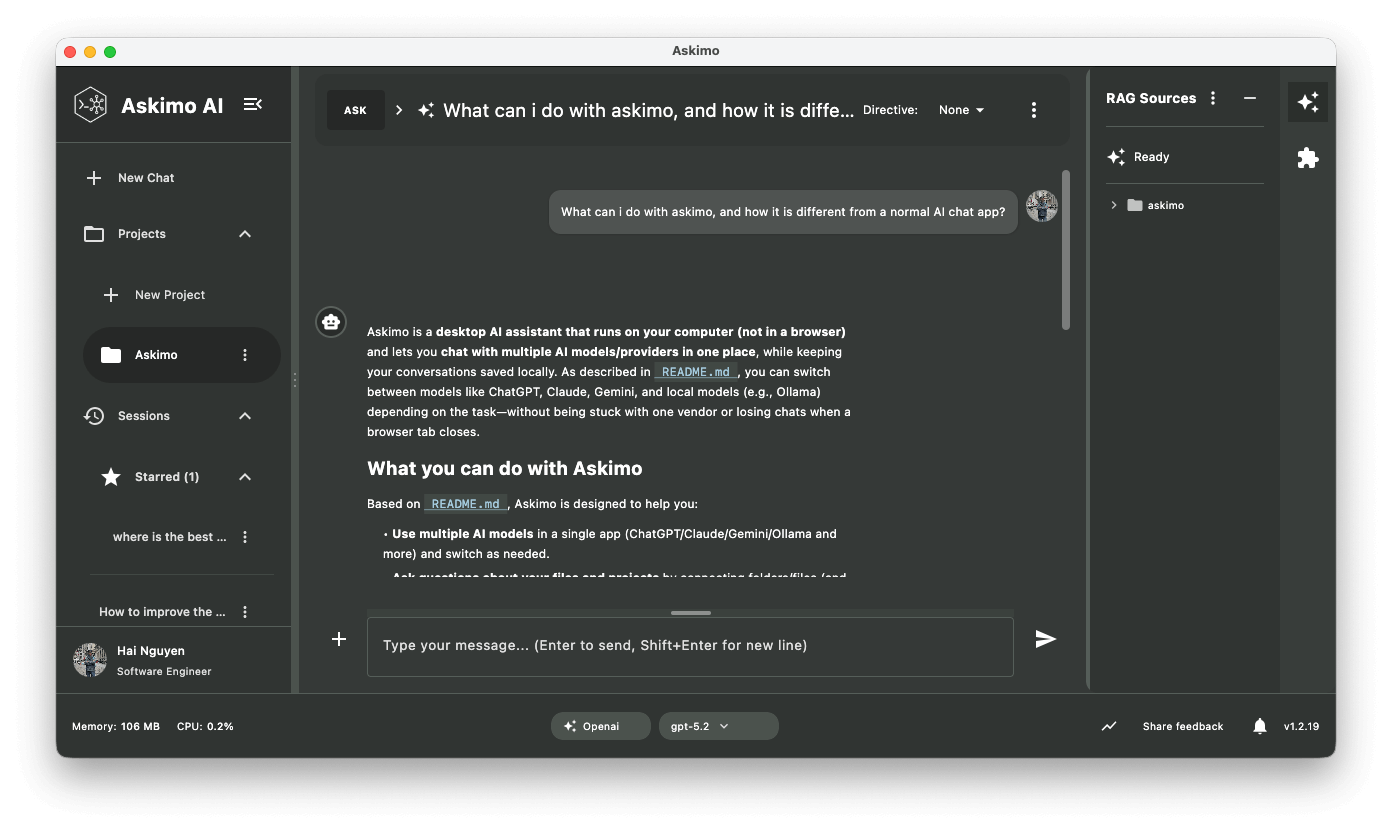 Askimo Desktop Download Preview - AI Chat Client Interface