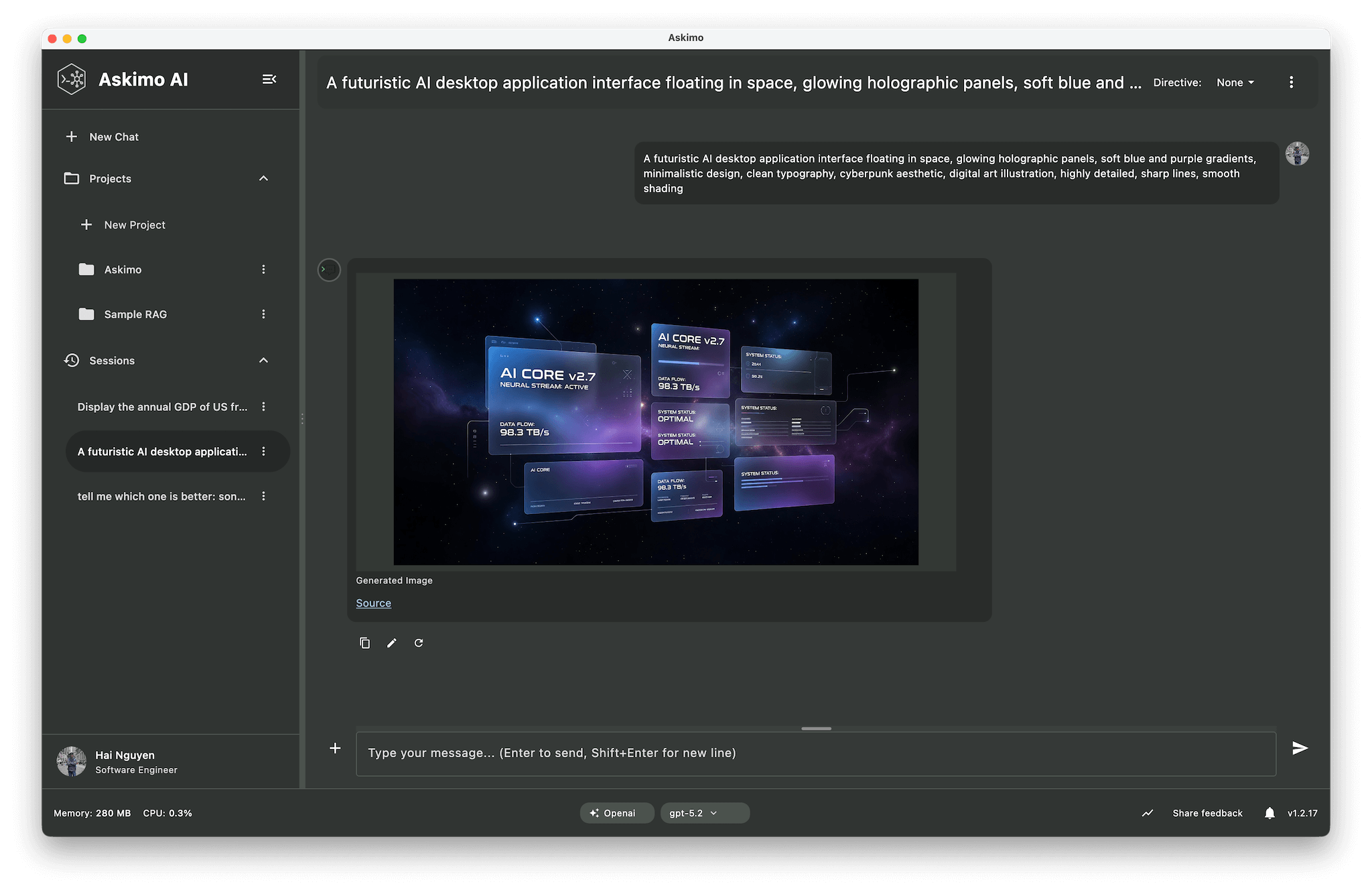 Askimo image model support with an image attached in chat for multimodal analysis and creative brainstorming