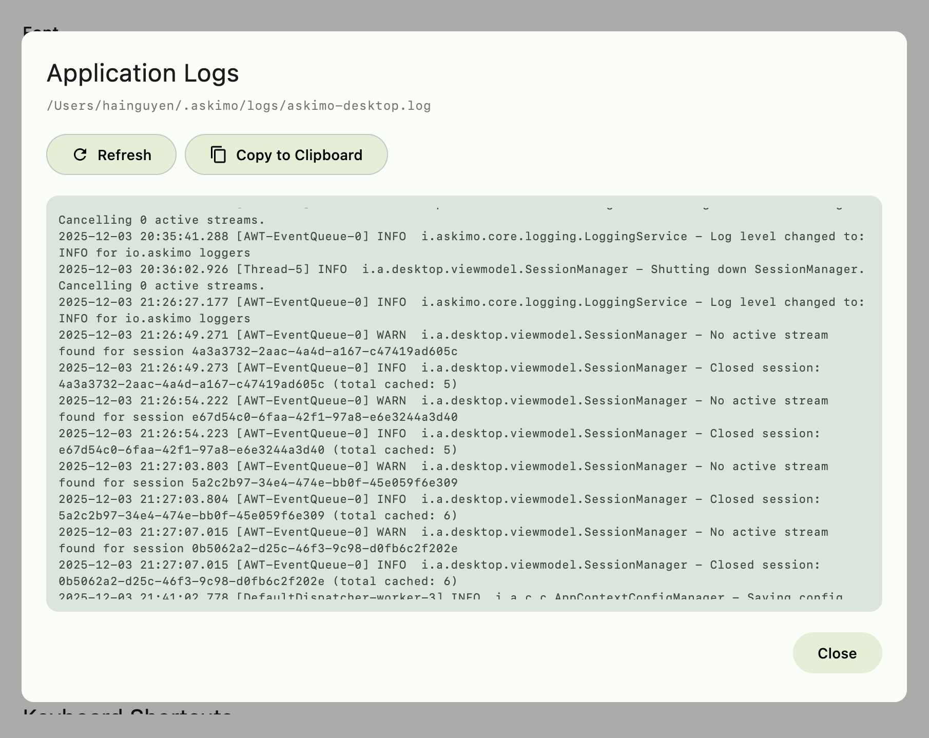 Log viewer in Askimo